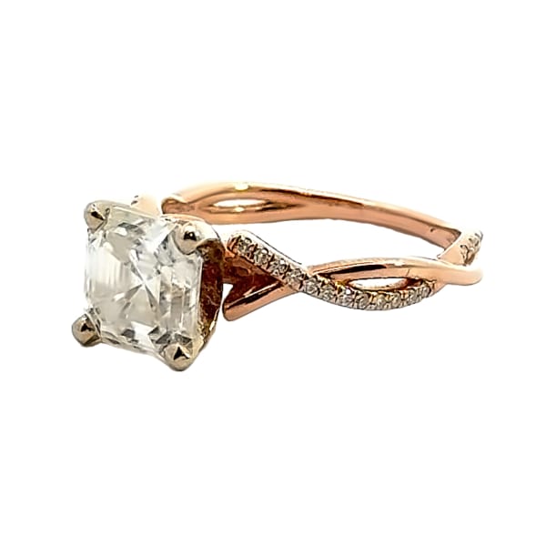 Twisted Accented Engagement Ring With 3.00 Ct Asscher Center Ring Size 9 14K Rose Gold Moissanite, Hover,