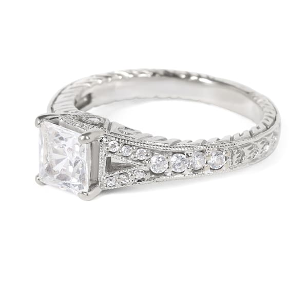 Valencia Engagement Ring With 1.00 ct Princess Center DEW Ring Size 4.25 Platinum Nexus Diamond Alternative, Hover,