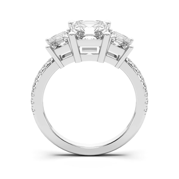 Three Stone Accented Asscher cut Engagement Ring, Hover, 14K White Gold,