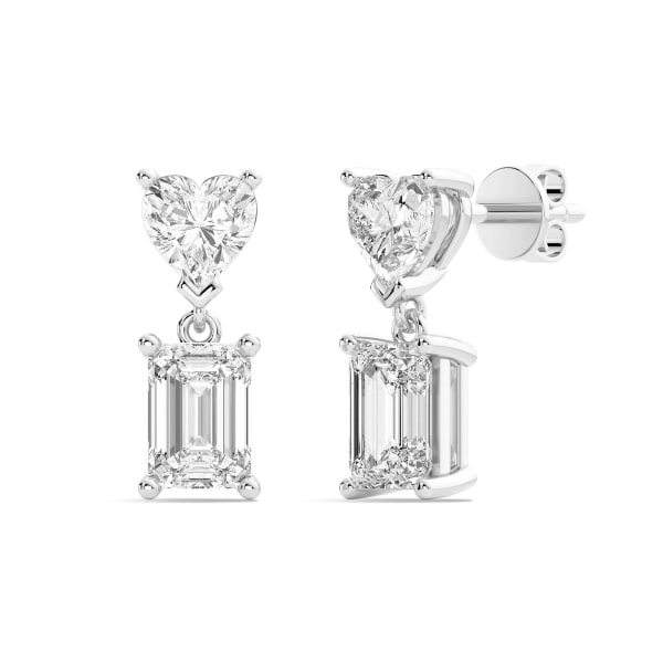 Leto Heart-Emerald Cut Drop Earrings, 3.00 Ct. Tw., Hover, 14K White Gold,
