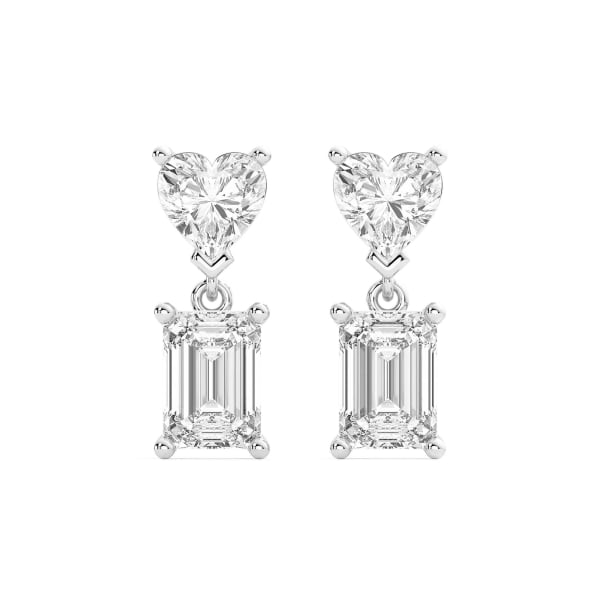 Leto Heart-Emerald Cut Drop Earrings, 3.00 Ct. Tw., Default, 14K White Gold,
