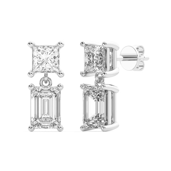 Leto Princess-Emerald Cut Earrings, 3.00 Ct. Tw., Hover, 14K White Gold,