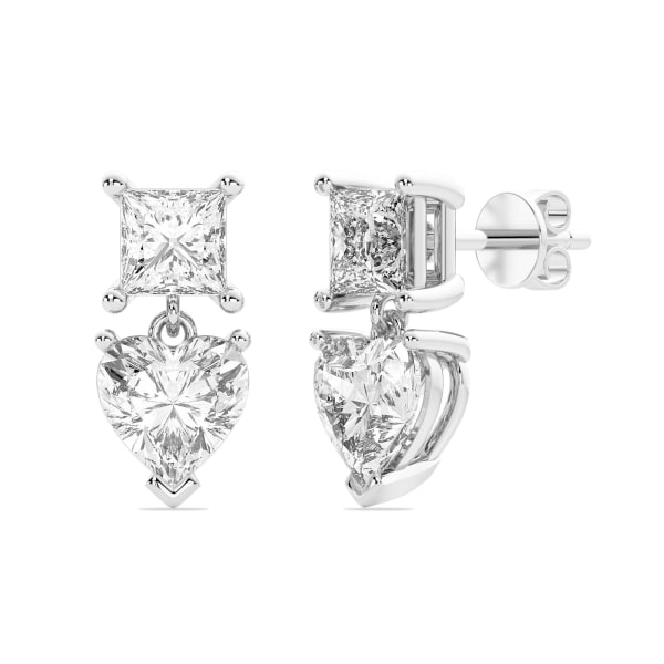 Leto Princess-Heart Cut Drop Earrings, 3.00 Ct. Tw., Hover, 14K White Gold,