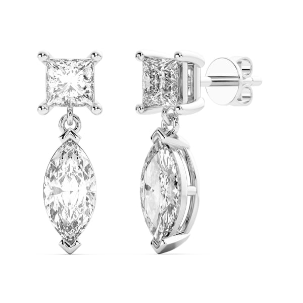 Leto Princess-Marquise Cut Drop Earrings, 3.00 Ct. Tw., Hover, 14K White Gold,
