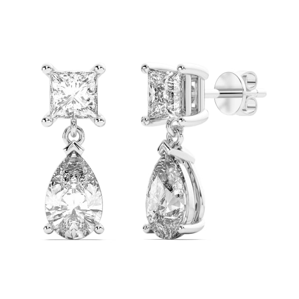 Leto Princess-Pear Cut Drop Earrings, 3.00 Ct. Tw., Hover, 14K White Gold,