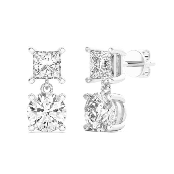 Leto Princess-Round Cut Drop Earrings, 3.00 Ct. Tw., Hover, 14K White Gold,