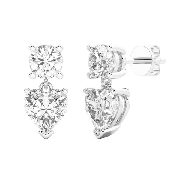 Leto Round-Heart Cut Drop Earrings, 3.00 Ct. Tw., Hover, 14K White Gold,