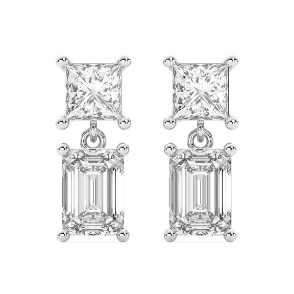 Leto Princess-Emerald Cut Earrings, 3.00 Ct. Tw., Default, 14K White Gold,