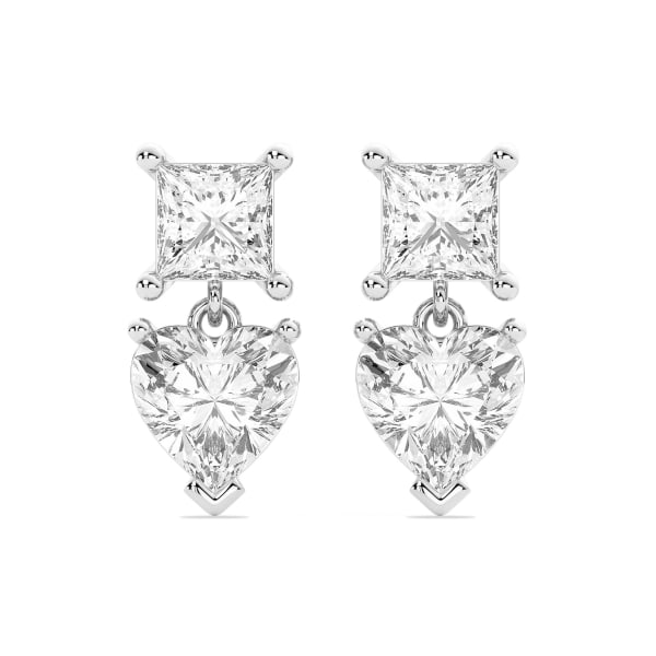 Leto Princess-Heart Cut Drop Earrings, 3.00 Ct. Tw., Default, 14K White Gold,