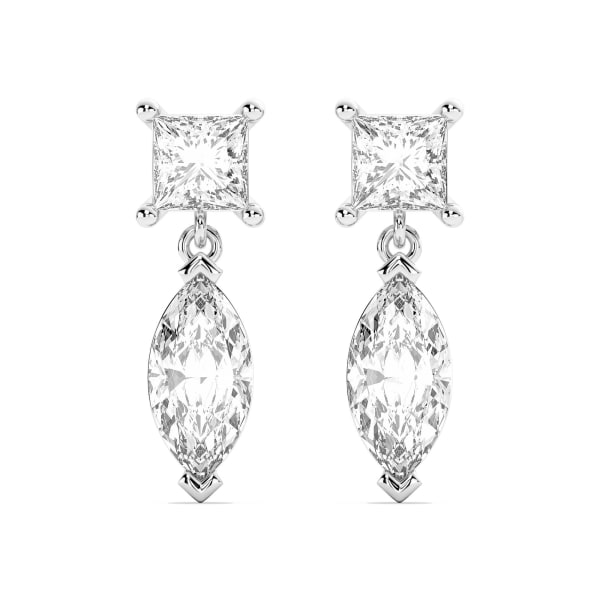 Leto Princess-Marquise Cut Drop Earrings, 3.00 Ct. Tw., Default, 14K White Gold,