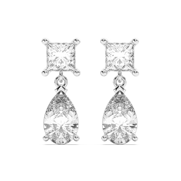 Leto Princess-Pear Cut Drop Earrings, 3.00 Ct. Tw., Default, 14K White Gold,