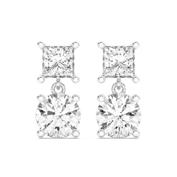 Leto Princess-Round Cut Drop Earrings, 3.00 Ct. Tw., Default, 14K White Gold,