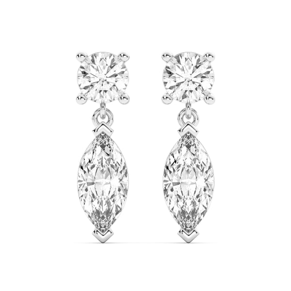 Leto Round-Marquise Cut Drop Earrings, 3.00 Ct. Tw., Default, 14K White Gold,