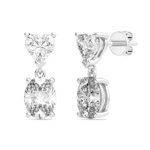 Leto Heart-Oval Cut Drop Earrings, 3.00 Ct. Tw., Hover, 14K White Gold,