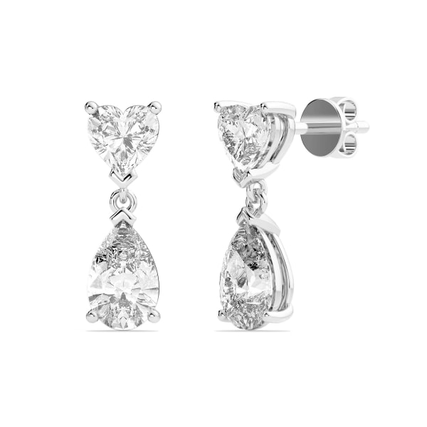 Leto Heart-Pear Cut Drop Earrings, 3.00 Ct. Tw., Hover, 14K White Gold,