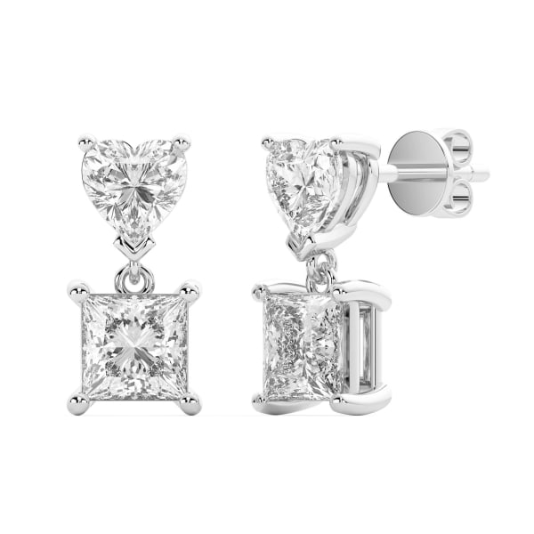Leto Heart-Princess Cut Drop Earrings, 3.00 Ct. Tw., Hover, 14K White Gold,