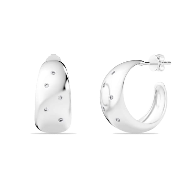 Fancy J-Hoop Accented Earrings 14K Gold, Hover, 14K White Gold,