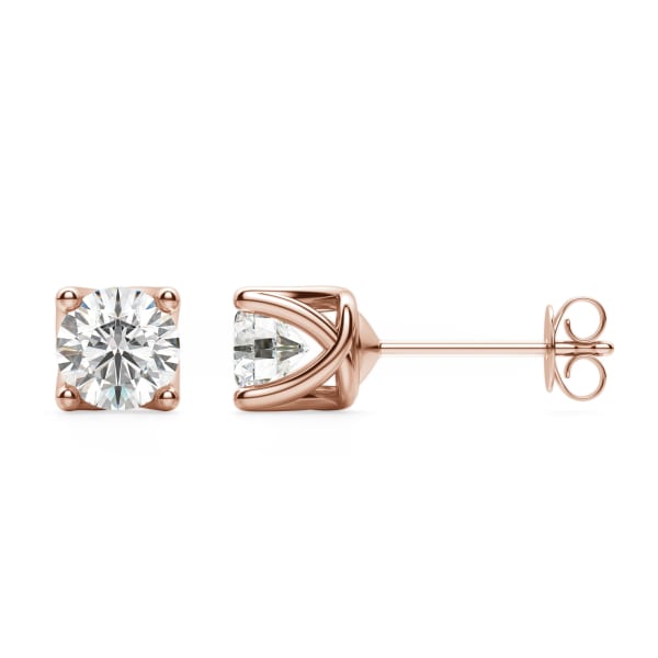 Woven Set Tension Back Earrings With 1.00 Cttw Round Centers DEW 14K Rose Gold Nexus Diamond Alternative, Hover, 14K Rose Gold,