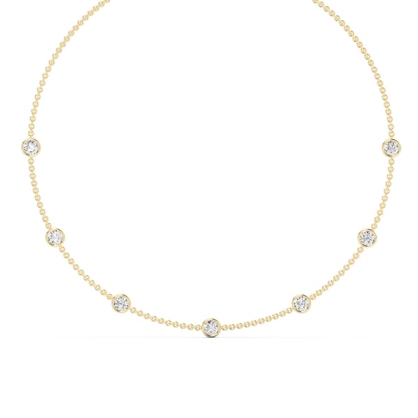 7 Stone Bezel Set Diamonds By the Yard Necklace, 14K Gold, Hover, 14K Yellow Gold,