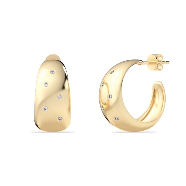 Elongated J-Hoop Accented Earrings Sterling Silver & 14K Gold Plated, Hover, Sterling Silver &#38; 14K Yellow Gold Plated,