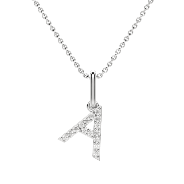 "A" Initial Pendant in Lab Grown Diamonds set in 14K Gold with Sterling Silver Cable Chain, Default, 14K White Gold,