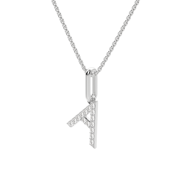 "A" Initial Pendant in Lab Grown Diamonds set in 14K Gold with Sterling Silver Cable Chain, Hover, 14K White Gold,
