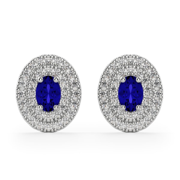 Almeria Sapphire Stud Earrings, 14K White Gold, Default, 