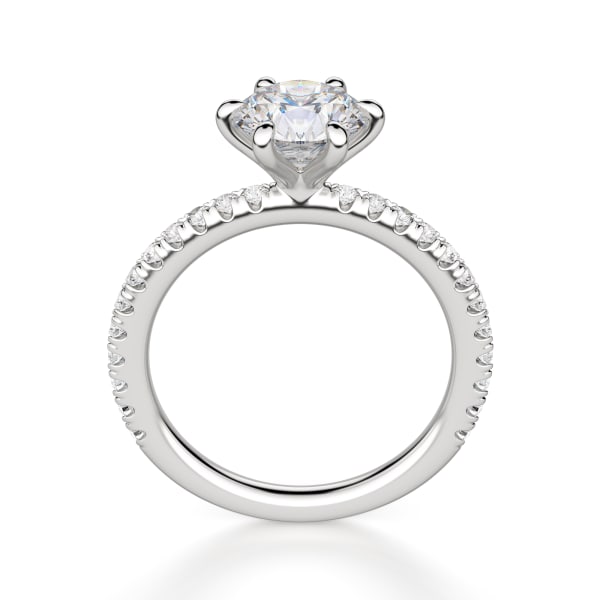 Arezzo Accented Round Cut Engagement Ring, 14K White Gold, Hover, Platinum,