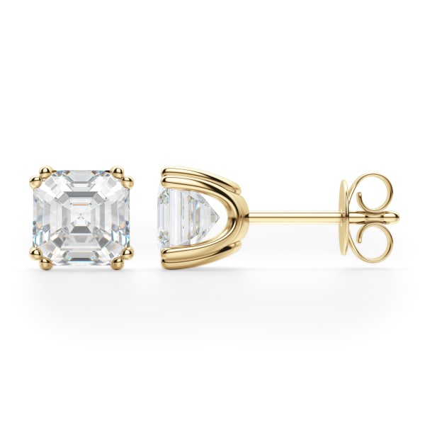 Prong Set Tension Back Earrings With 3.00 Cttw Asscher Centers DEW 14K Yellow Gold Nexus Diamond Alternative, Hover, 14K Yellow Gold,