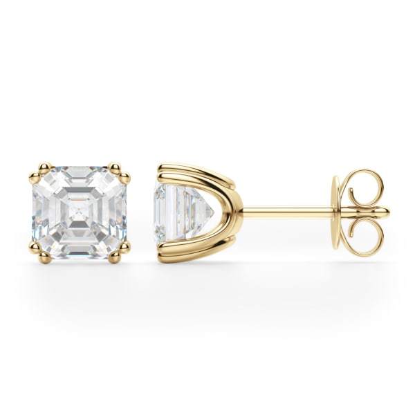 Prong Set Tension Back Earrings With 0.75 Cttw Asscher Centers DEW 14K Yellow Gold Nexus Diamond Alternative, Hover, 14K Yellow Gold,