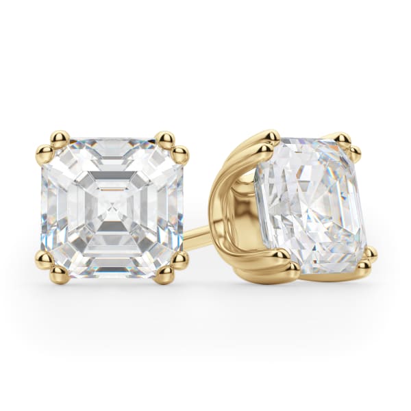 Prong Set Tension Back Earrings With 0.75 Cttw Asscher Centers DEW 14K Yellow Gold Nexus Diamond Alternative, Default, 14K Yellow Gold,