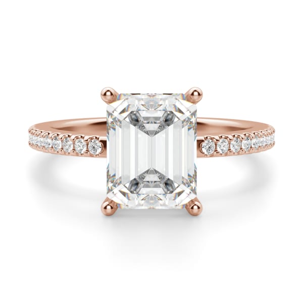 Basket Set Accented Emerald cut Engagement Ring, 14K Rose Gold, Default, 