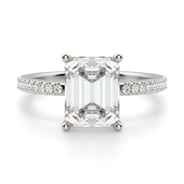 Basket Set Accented Emerald cut Engagement Ring, 14K White Gold, Default, Platinum, 