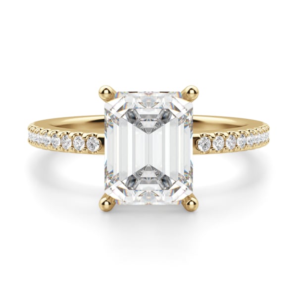 Basket Set Accented Emerald cut Engagement Ring, 14K Yellow Gold, Default, 