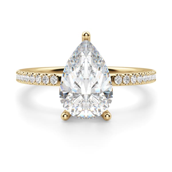 Basket Set Accented Engagement Ring With 2.00 ct Pear Center DEW Ring Size 6.5 - 8 14K Yellow Gold Moissanite, Default,