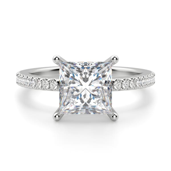 Basket Set Accented Princess cut Engagement Ring, 14K White Gold, Default, Platinum, 