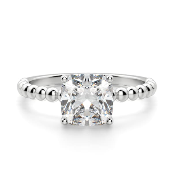 Beaded Band Cushion cut Engagement Ring, Default, 14K White Gold, 