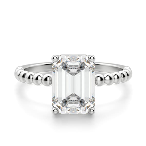 Beaded Band Emerald cut Engagement Ring, Default, 14K White Gold, 