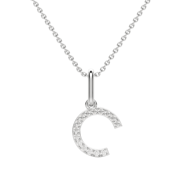 "C" Initial Pendant with Lab Grown Diamonds set in 14K Gold with Sterling Silver Cable Chain, Default, 14K White Gold,