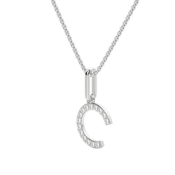 "C" Initial Pendant with Lab Grown Diamonds set in 14K Gold with Sterling Silver Cable Chain, Hover, 14K White Gold,