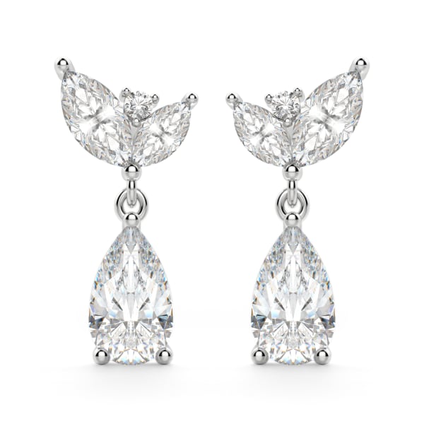 Camellia Pear Cut Drop Earrings, Default, 14K White Gold, 