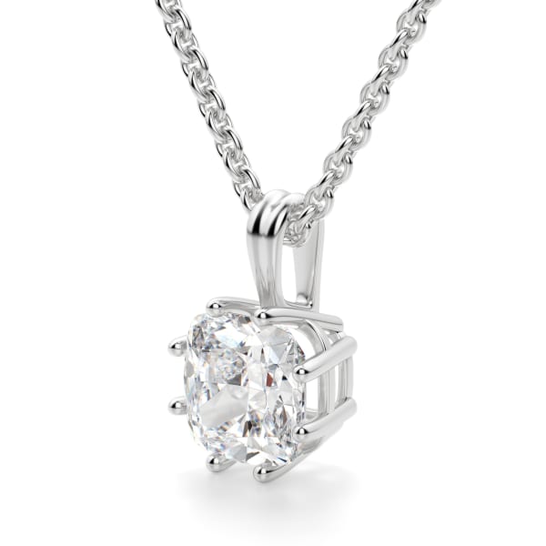 Cushion 8 Prong Drop Pendant, 14K White Gold, Hover, 