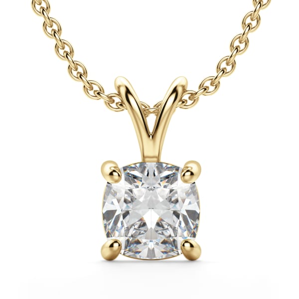 Cushion Cut Basket Set Pendant with Sterling Silver Cable Chain, Default, 14K Yellow Gold, 