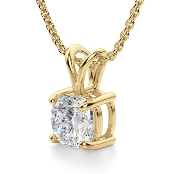 Cushion Cut Basket Set Pendant with Sterling Silver Cable Chain, 14K Yellow Gold, Hover, 