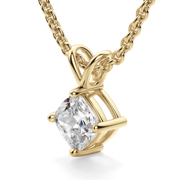 Cushion Cut Kite Set Pendant with Sterling Silver Cable Chain, 14K Yellow Gold, Hover, 