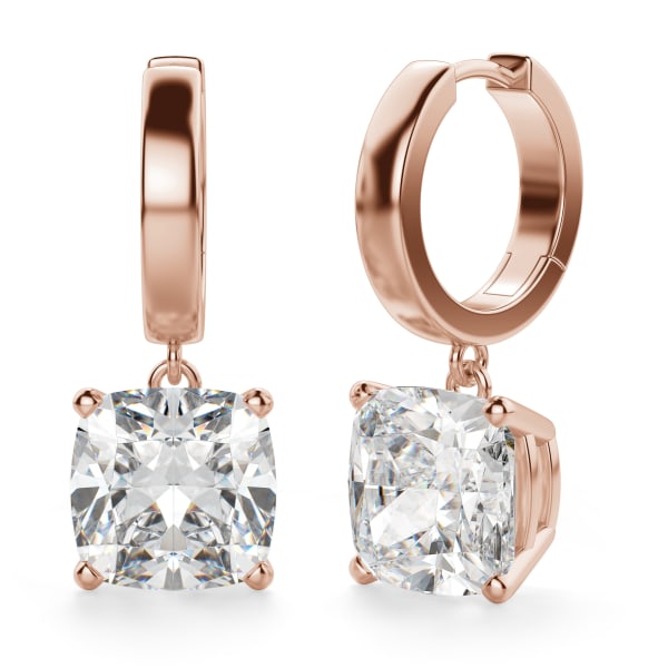 Cushion Cut Solitaire Drop Earrings, Hover, 14K Rose Gold, 