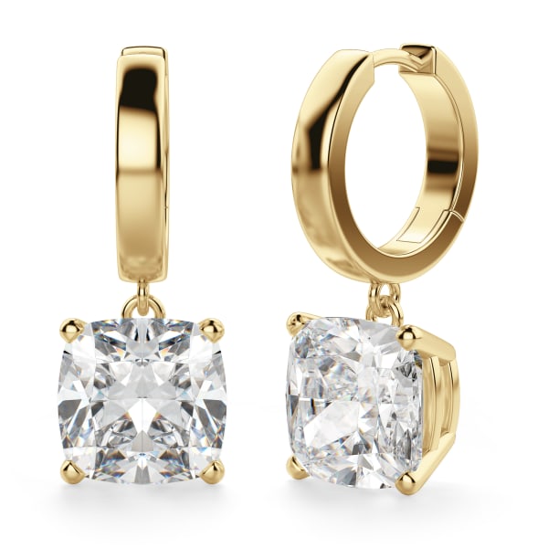 Cushion Cut Solitaire Drop Earrings, Hover, 14K Yellow Gold, 