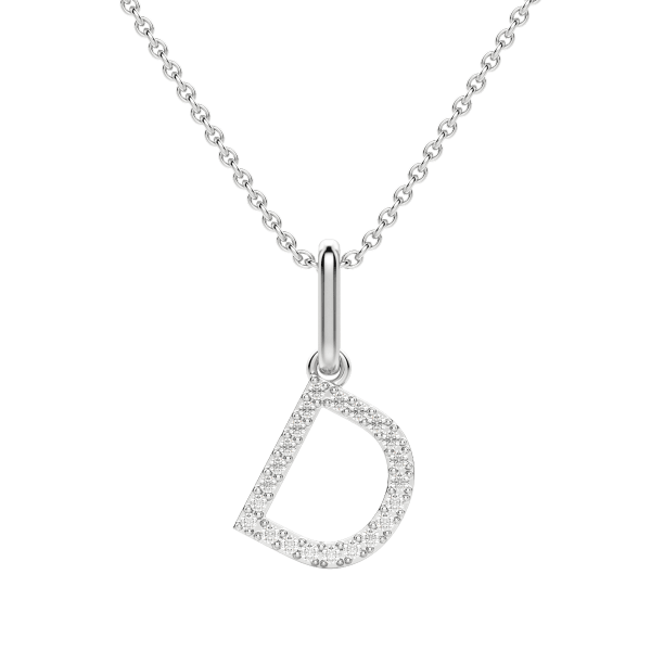 "D" Initial Pendant with Lab Grown Diamonds set in 14K Gold with Sterling Silver Cable Chain, Default, 14K White Gold,