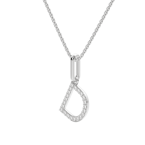 "D" Initial Pendant with Lab Grown Diamonds set in 14K Gold with Sterling Silver Cable Chain, Hover, 14K White Gold,
