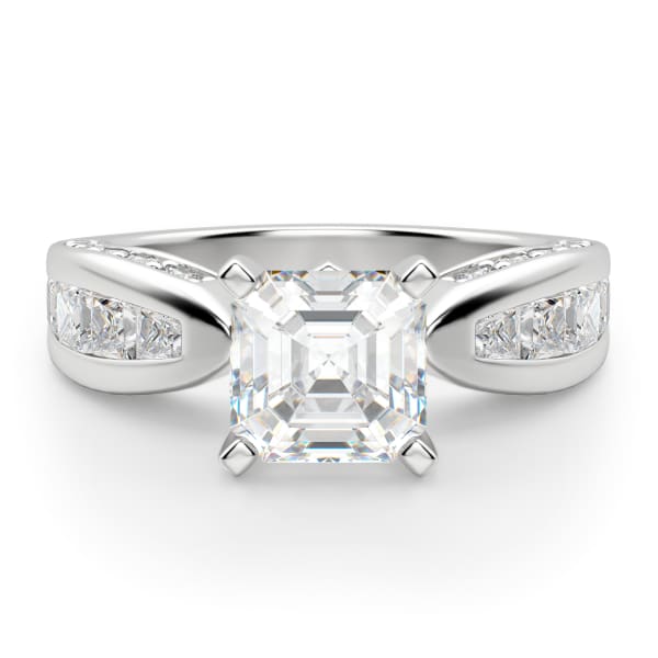 Deco Asscher Cut Engagement Ring, Default, 14K White Gold, 